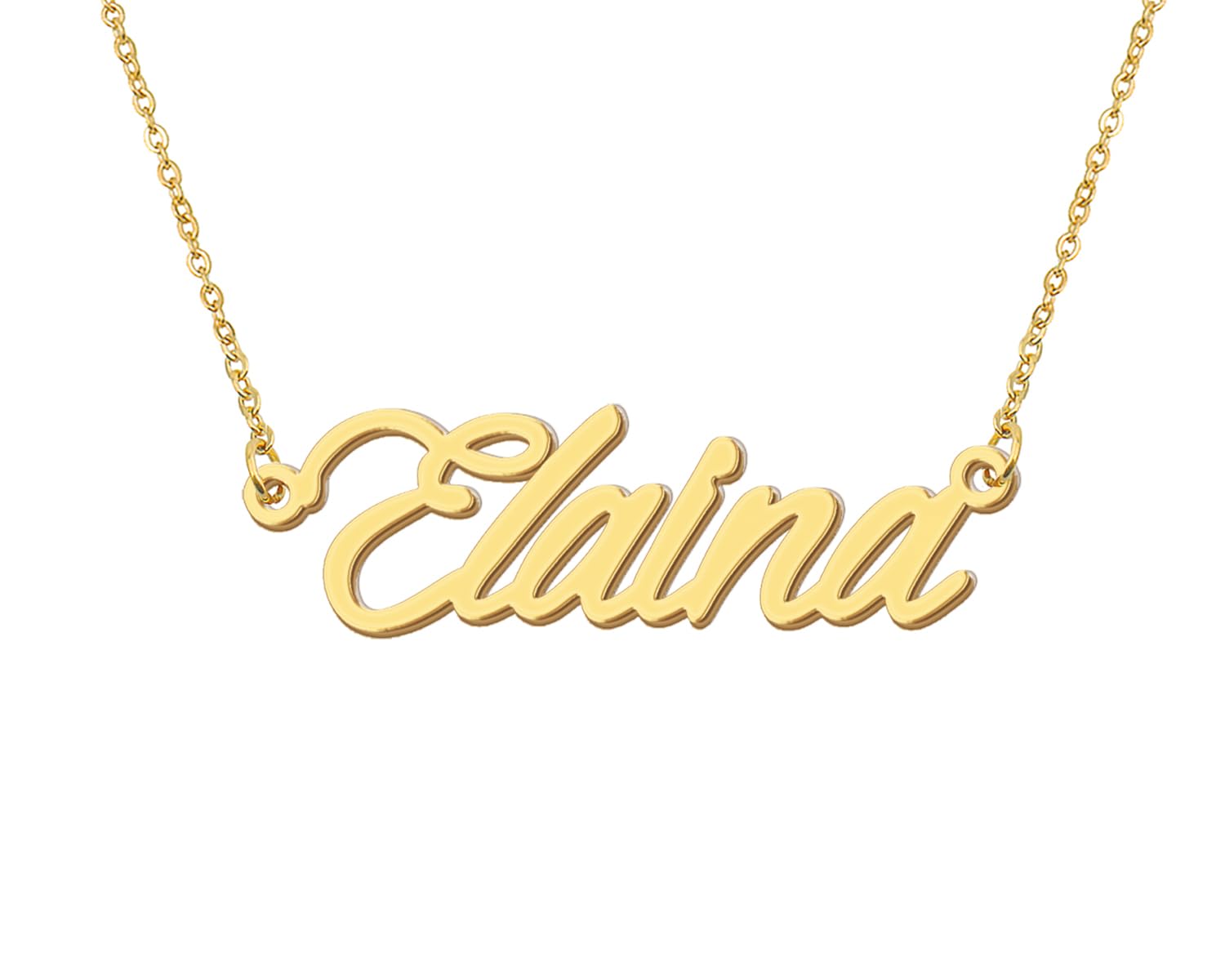 Aoloshow 18k Gold Plated Elaina Name Necklace Womens Initial Nameplate Necklaces Stainless Steel Valentine's Day Jewelry for Wif