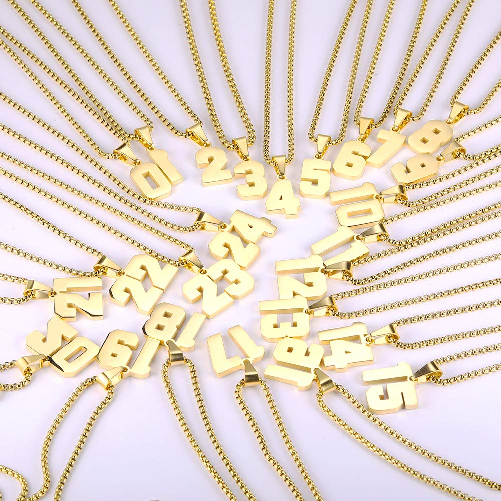 Number Necklaces Personalized Necklaces 18K Gold Plated Initial Number Pendant Stainless Steel Chain Movement Necklaces for Men