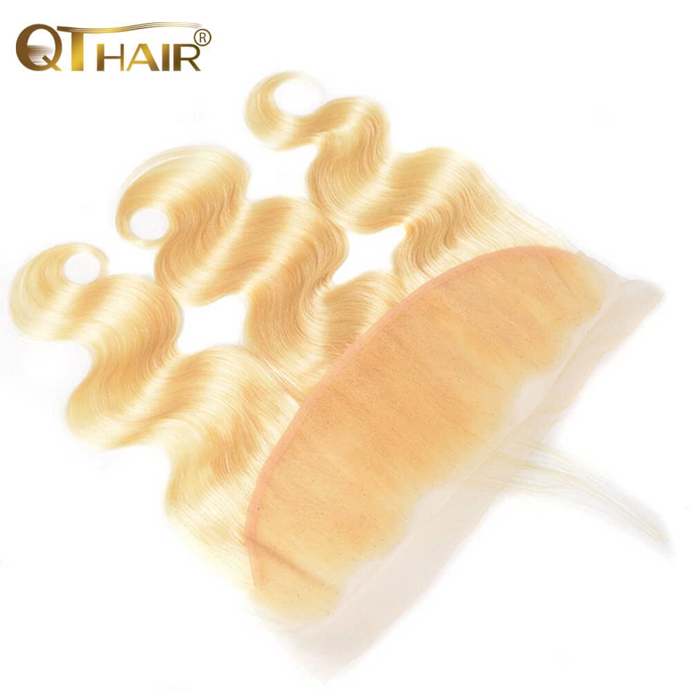 QTHAIR 12A Russian Blonde #613 Transparent Lace Frontal Closure 100% Russian Blonde Human Hair for Women (12 '', #613 Body Wave