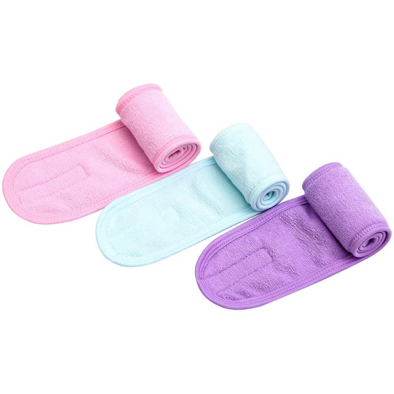 3 Pieces Spa Facial Headband Women Girls,Nonslip Wide Adjustable Hair Band With Terry Cloth And Magic Tape Elastic For Washing F