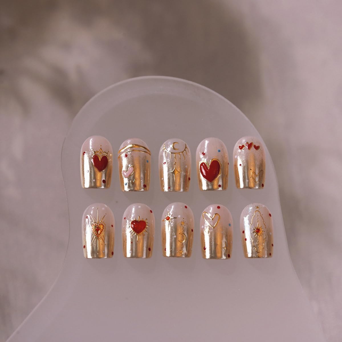 Heart Nail Art Stickers Valentines Day Heart Nail Stickers For Nail Art 1Pcs 5D Embossed Pink Red Golden Empty Heart Nail Decals