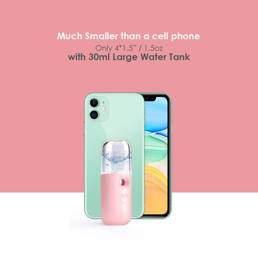 Giverare Nano Facial Steamer, Handy Mini Mister, Usb Rechargeable Mist Sprayer, 30Ml Visual Water Tank Moisturizing&Hydrating Fo