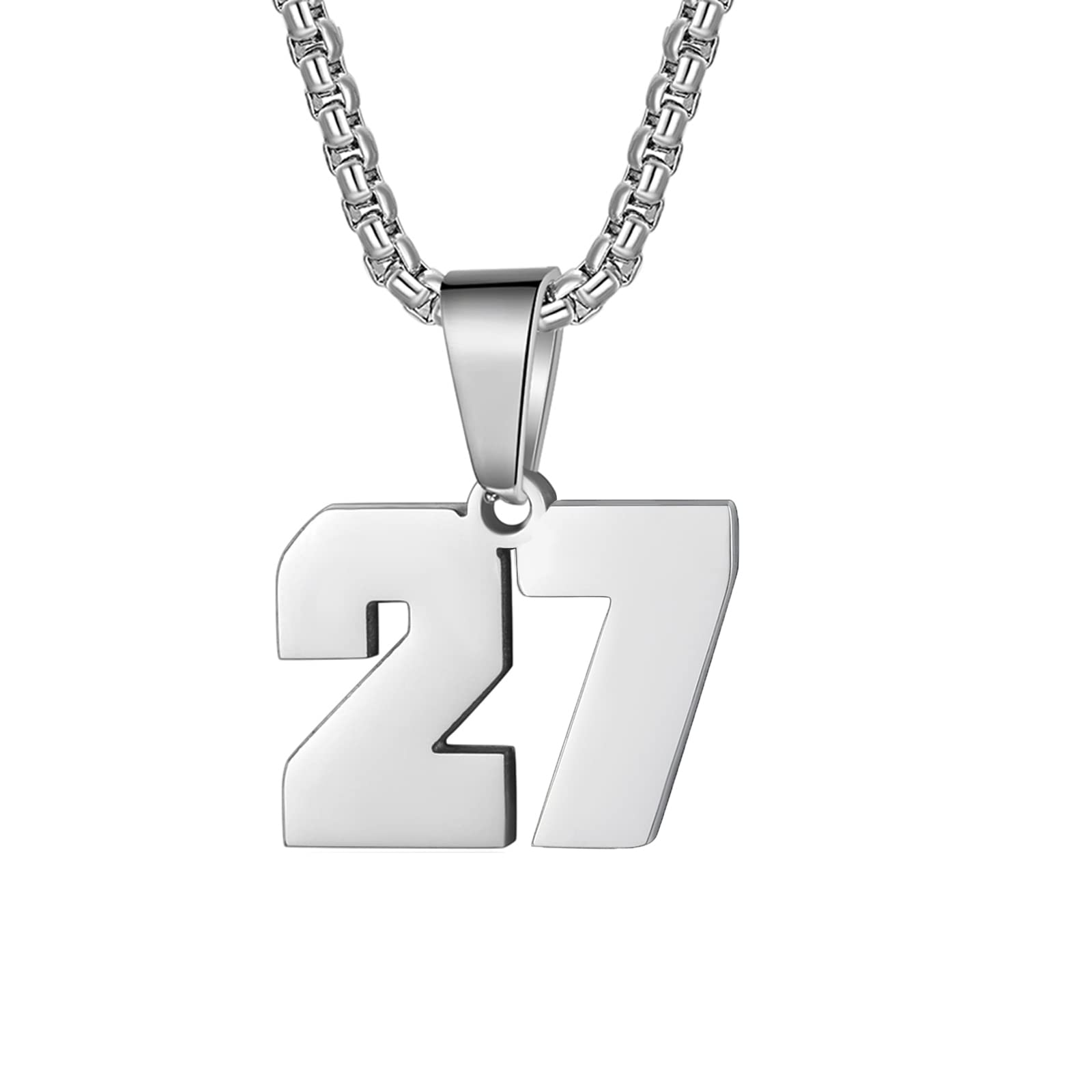 Number Necklaces Personalized Necklaces Silver Initial Number Pendant Stainless Steel Chain Movement Necklaces for Men Women (27