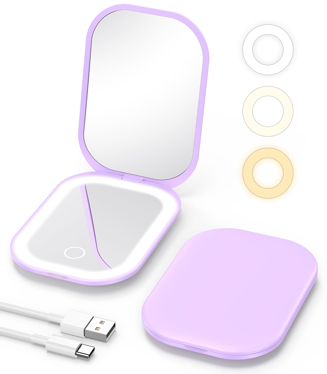Gospire Lighted Compact Mirror With Light And Magnification 1X/3X, Stepless Dimming And Three-Color Adjustable Lights, Rechargea