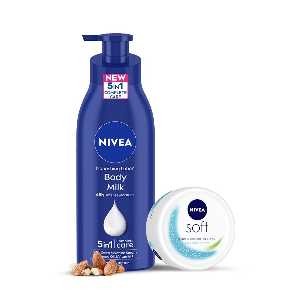 Nivea Ultimate Combo Body Milk 400Ml 5 In 1 Complete Care Nourishing Body Lotion & Soft 200Ml Moisturizing Cream With Vitamin E
