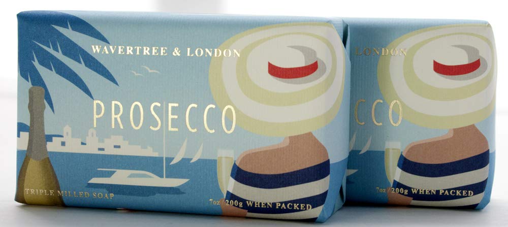 Wavertree & London Prosecco Scented Natural Soap (2 Bars), 7Oz Moisturizing French Triple Milled Soap Bars Enriched With Shea Bu
