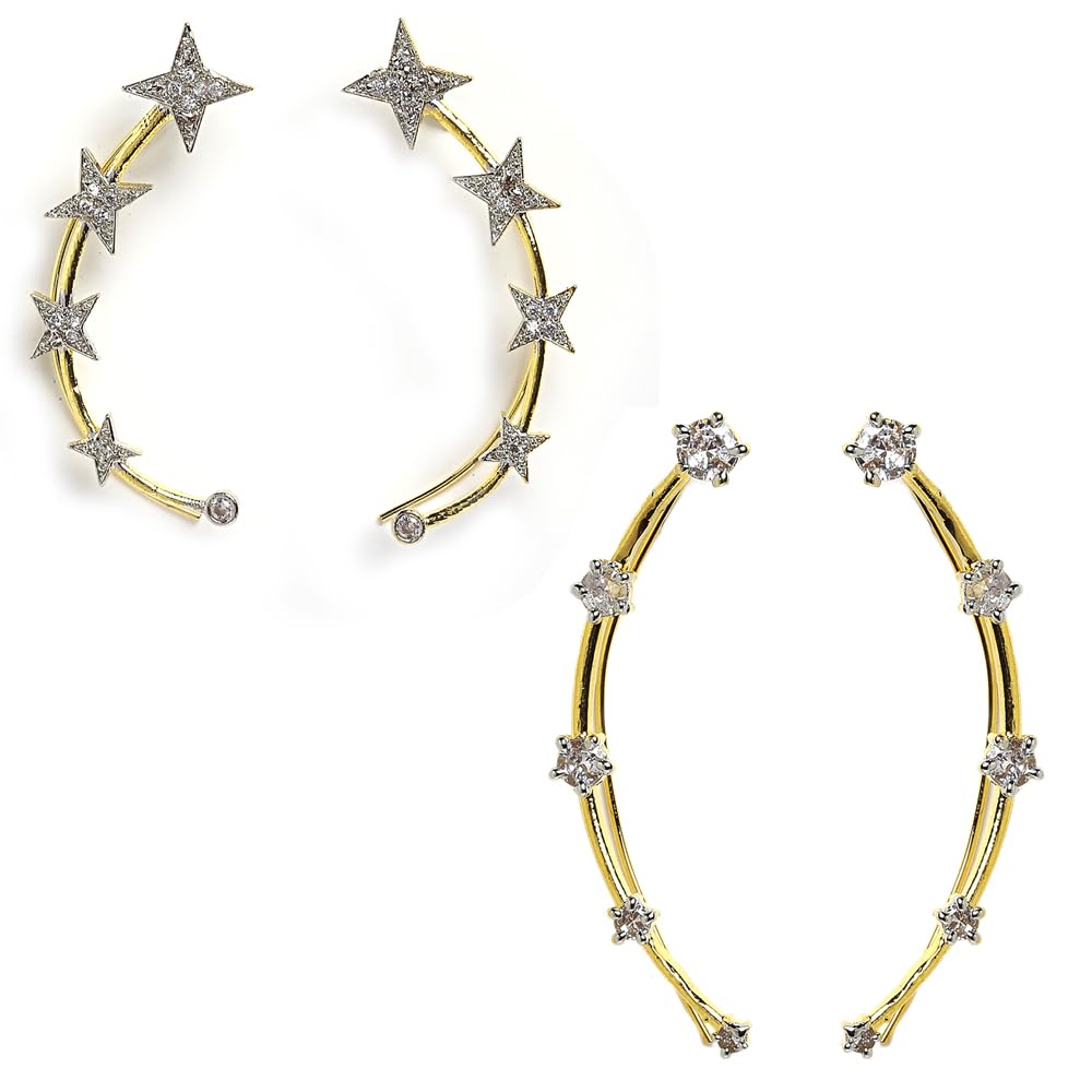 Zeneme White Contemporary Designed Geometrical Ear Cuff Earrings Jewellery For Women & Girl (Style_04)