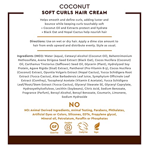 Desert Essence Coconut Soft Curls Hair Cream Infused with Black Oat & Nopal Cactus Extracts - Smooth Softer Curls, Definition &