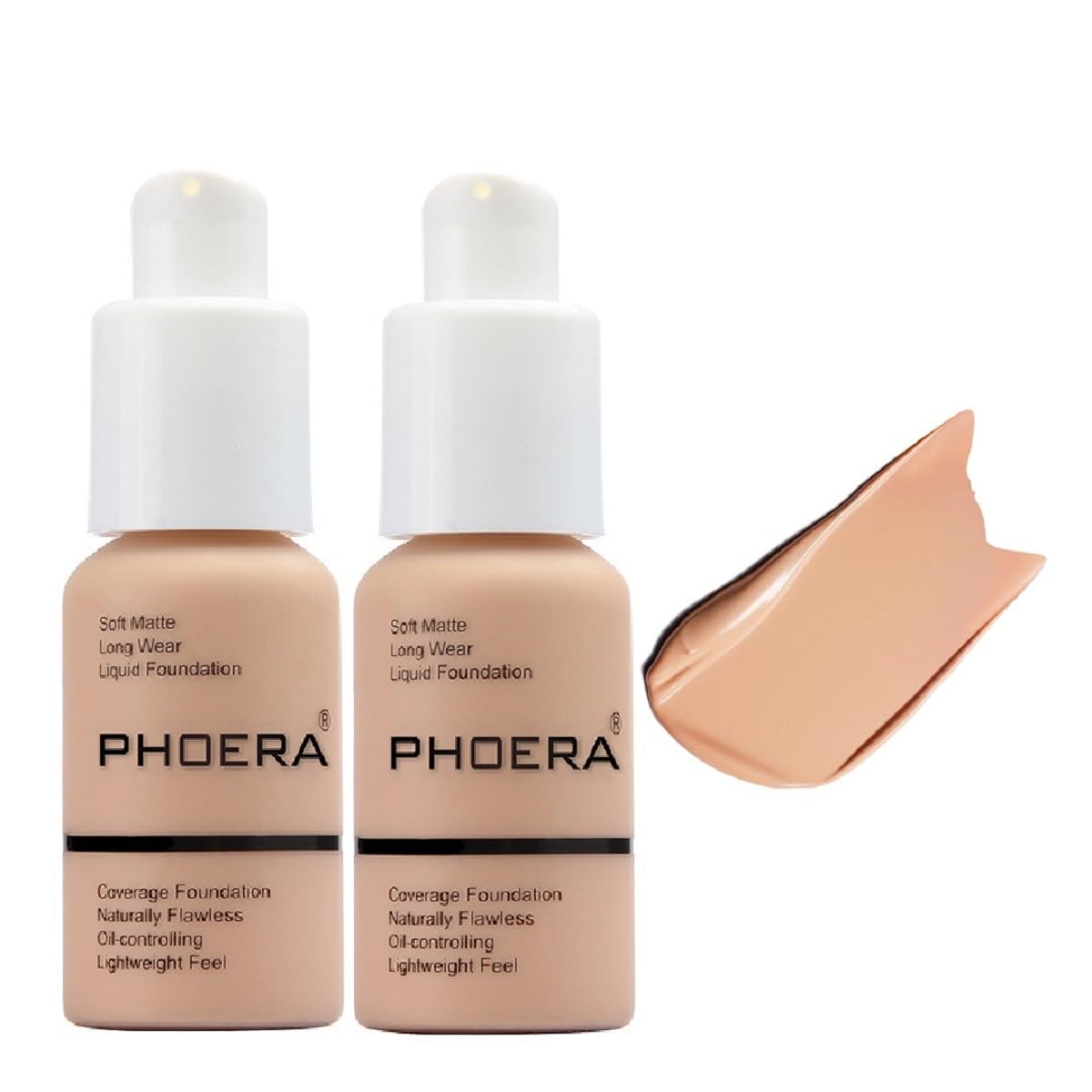 2 Pack PHOERA Foundation,Full Coverage Concealer Flawless Soft Matte 24HR Oil Control Liquid Foundation Makeup .(104 Buff Beige)