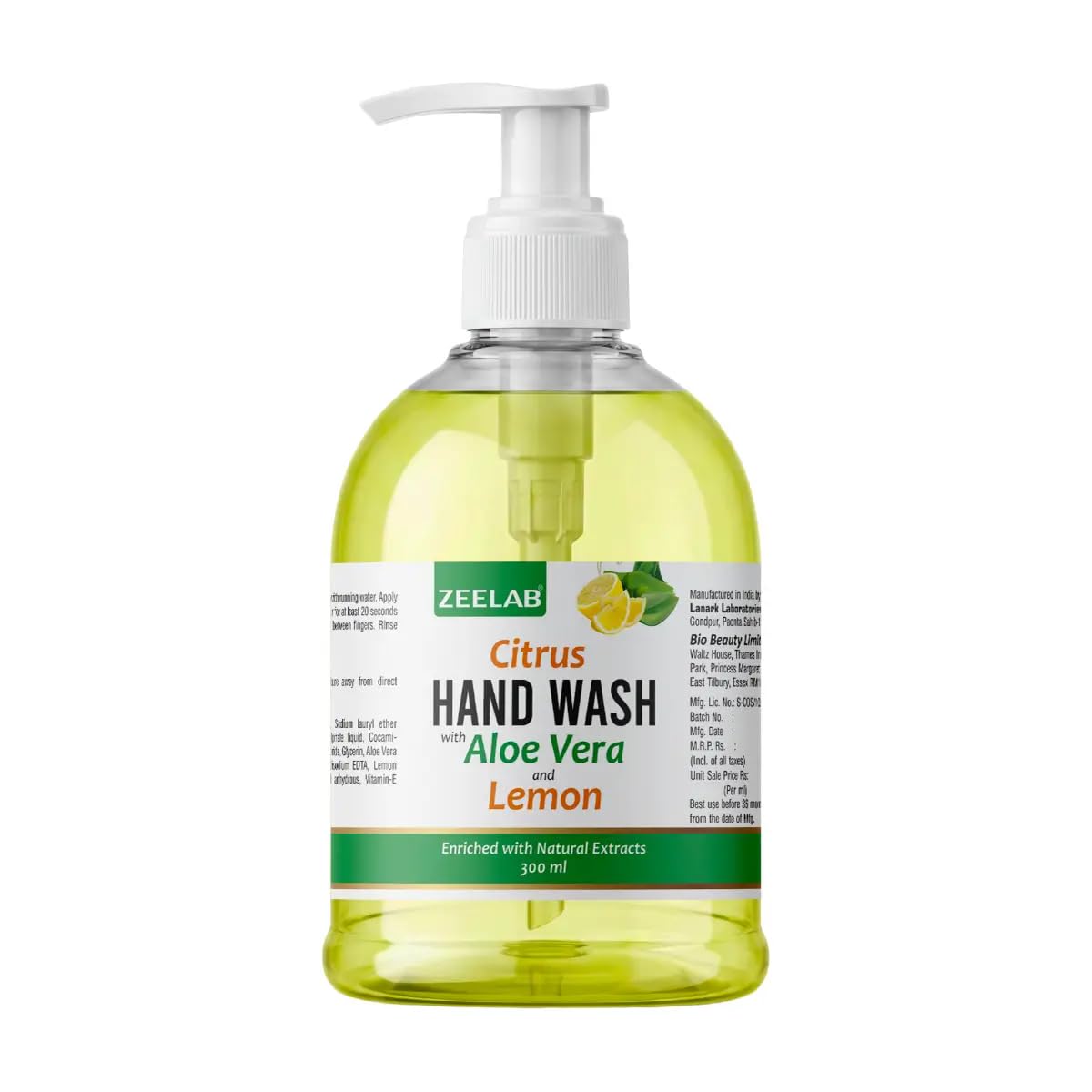 Zeelab Citrus Hand Wash 300Ml | Aloe Vera, Lemon Extract, Triclosan & Vitamin E | Gentle Daily Hand Cleanser For Fresh, Soft & H
