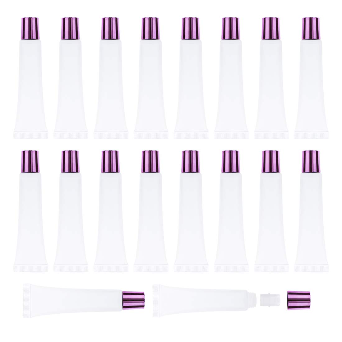AJLTPA 50Pcs 15ml Lip Gloss Squeeze Tubes, Pink Purple Lip Gloss Containers Empty, Refillable Soft Clear Tubes for DIY Lipgloss