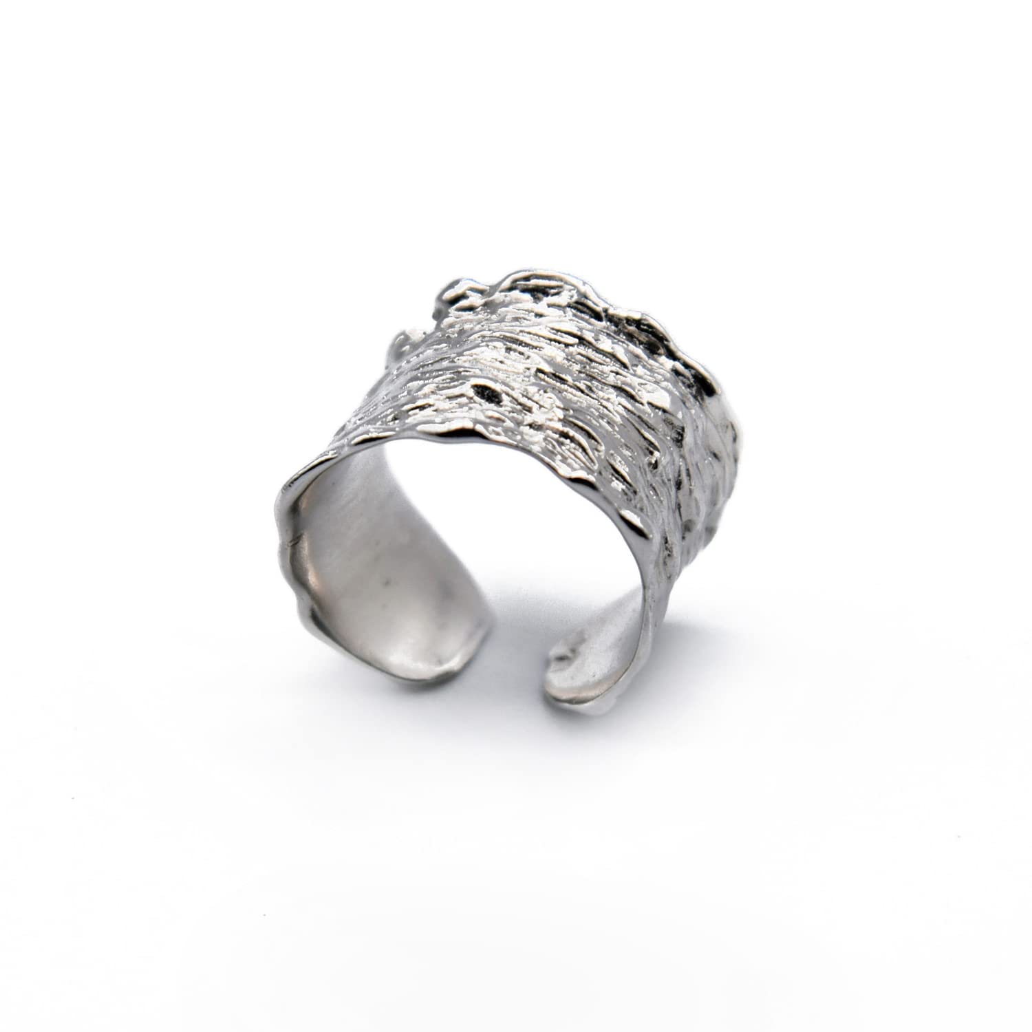 WPPHXY Handmade Hammered 925 Sterling Silver Rings Open Adjustable Wide Cuff Band Ring Thumb Rings for Women Men,Pattern 3