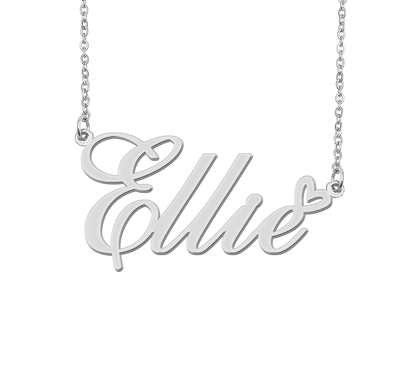 Aoloshow Stainless Steel Silver Ellie Heart Name Necklace Charm Pendant Jewelry for Mom Best Friends