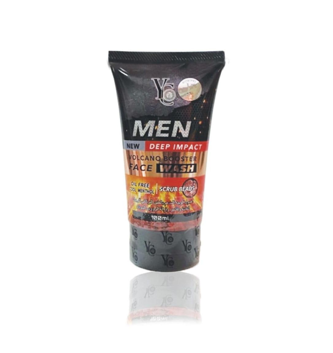 Yc Men Deep Impact Volcano Booster Face Wash, With Scrub Beads, Cool Menthol, Oil Free, 100Ml