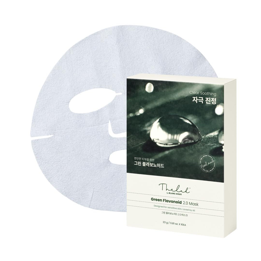 THE LAB BY BLANC DOUX Green Flavonoid 2.0 Mask Pack Soothing Vegan Sheet for Sensitive Skin, Lightweight HighAdhesion Biodegra