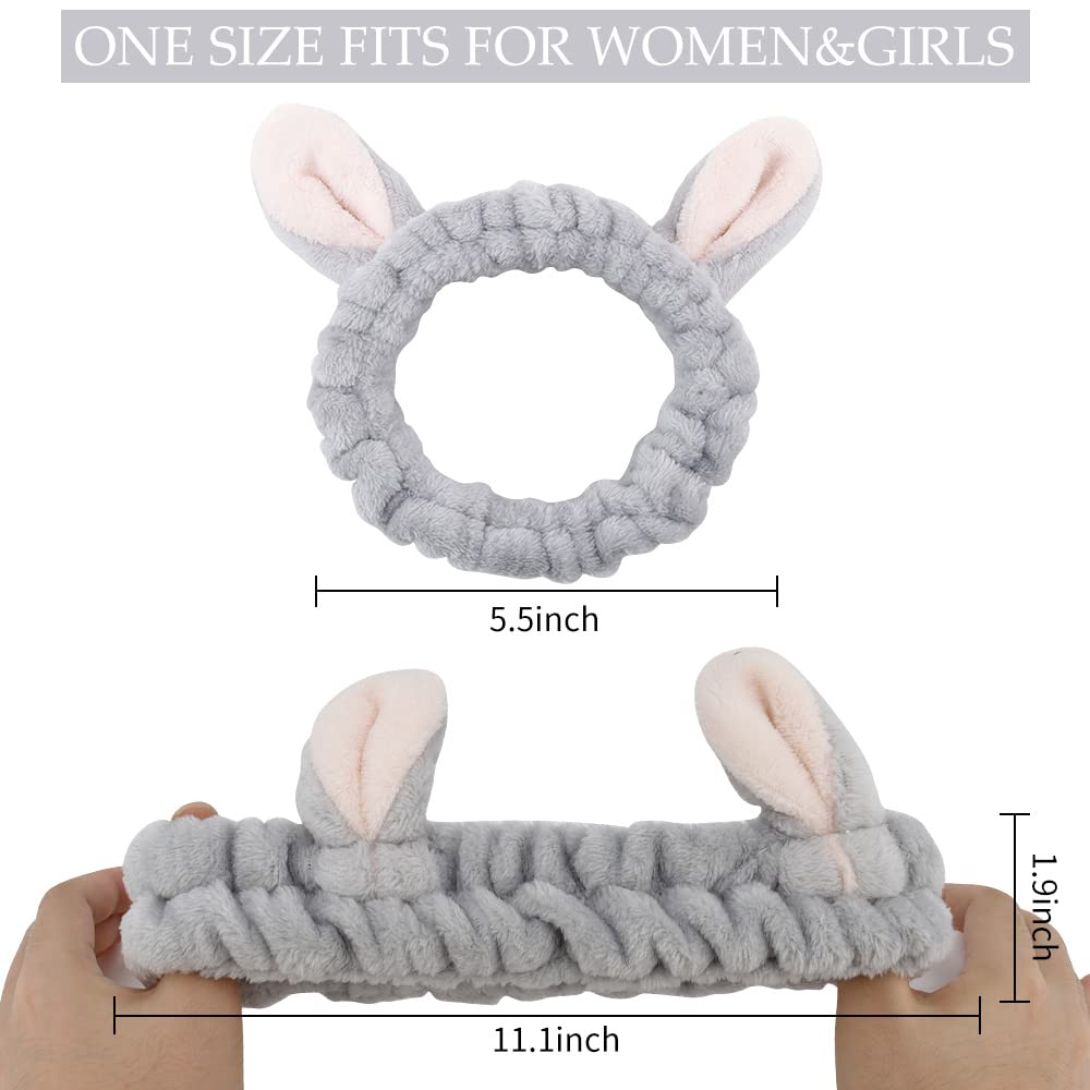 Ahoney Animals Ears Headbands, Cute Makeup Spa Fuzzy Skincare Headband For Washing Face Headband For Women Girls Coral Fleece El