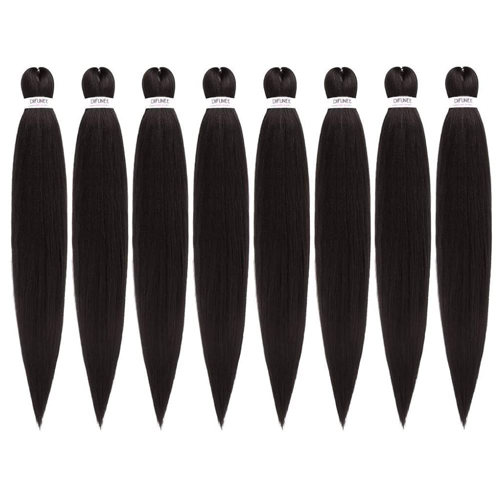 Difunee Pre-Stretched Braiding Hair - 12 Inch 8 Packs Natural Black Short Braiding Hair For Twist Or Box Braids, Yaki Texture Ho