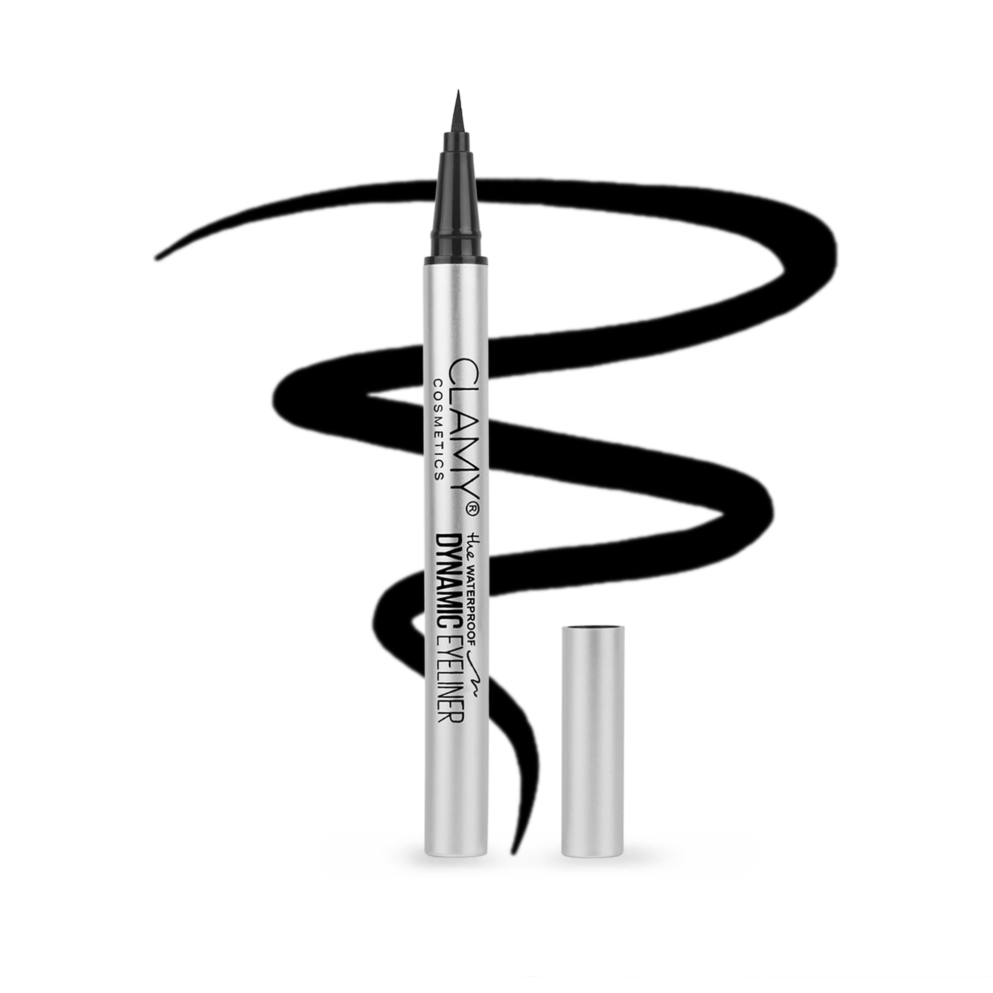 Clamy Dynamic Pen Eyeliner, Slim Tip & Regular Tip, Waterproof, Smudgeproof, Quick Drying 0.8G (Silver Regular Tip)