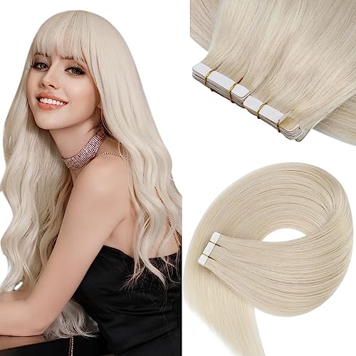 Sunny Blonde Tape In Hair Extensions Human Hair #60 Platinum Blonde Hair Tape Ins Extensions Real Human Hair Colored Tape In Nat