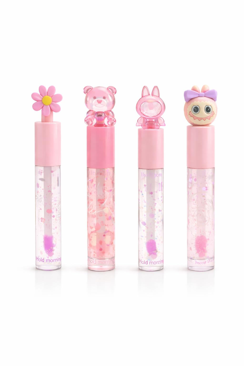 Cute Korean Lip Gloss Set For Girls & Women Clear Glitter Lip Oil With Cartoon Doll Cap | Moisturizing Non Sticky Lip Gloss Pack