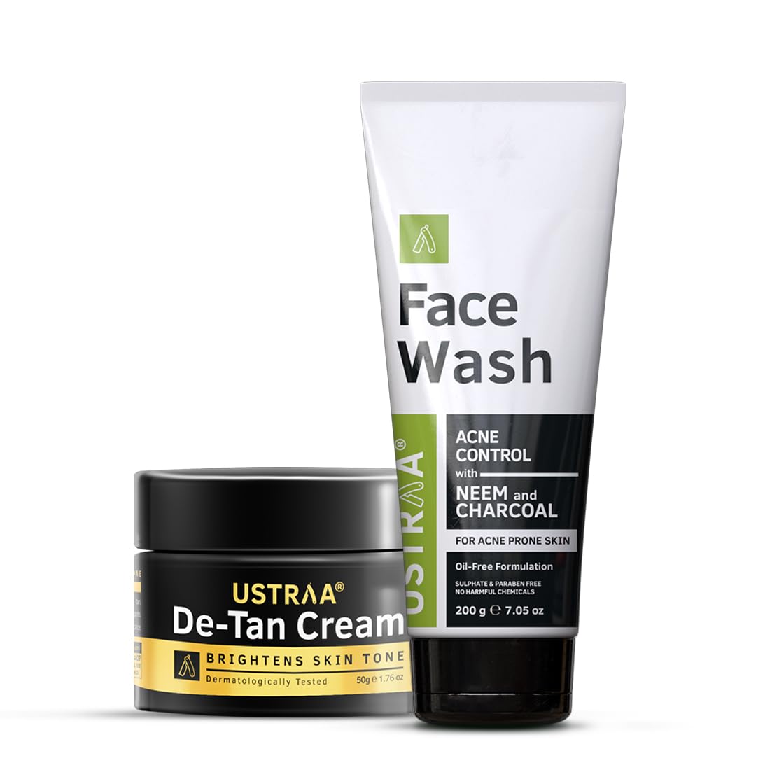 Ustraa Face Wash Acne Control  With Neem & Charcoal  200G  Oil Control, Prevents Acne & DeTan Face Cream For Men  50G | For