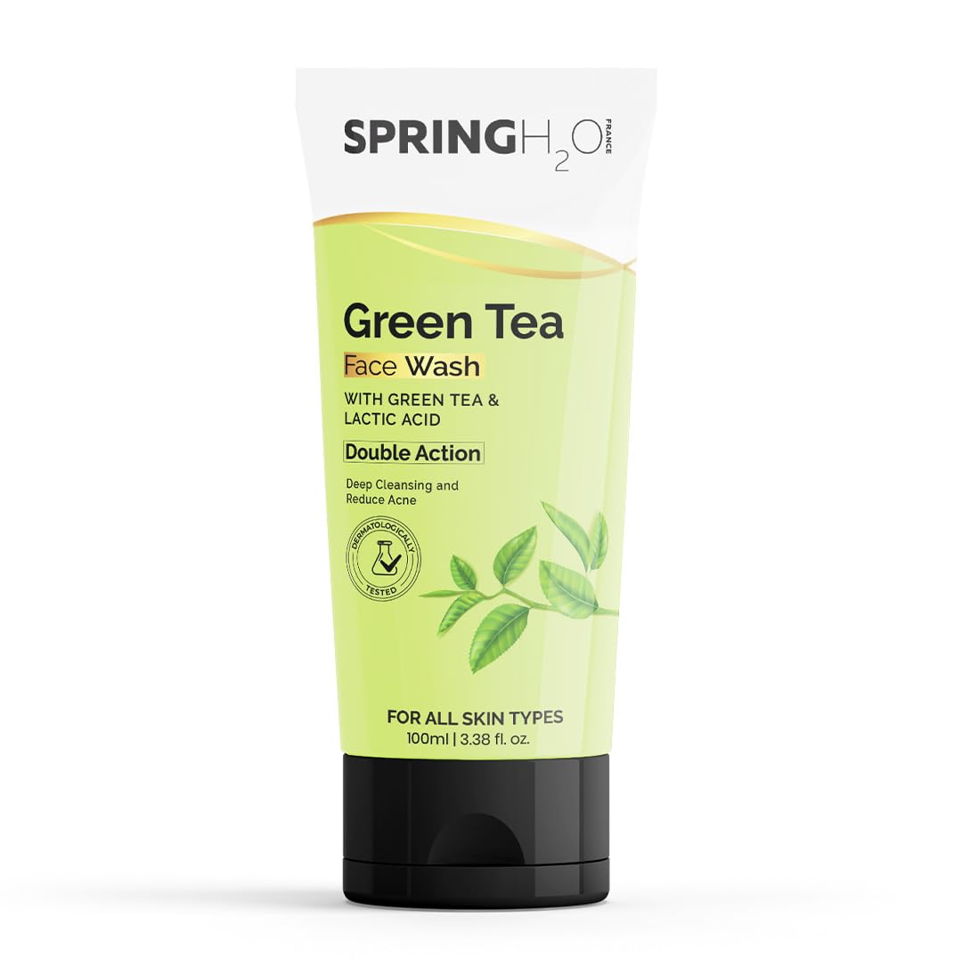 Spring H2O Green Tea Face Wash With Lactic Acid (100Ml) | Deep Cleansing, Oil Control & Acne Care Face Cleanser | Skin Brighteni