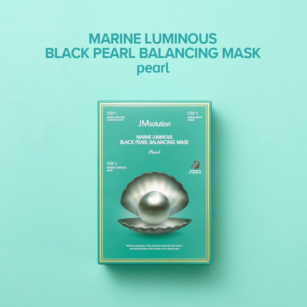 Jmsolution Marine Luminous Pearl Mask -3Step Intensive Care- Korean Skincare Facial Mask-10 Sheets For All Skin Type (Black Pear