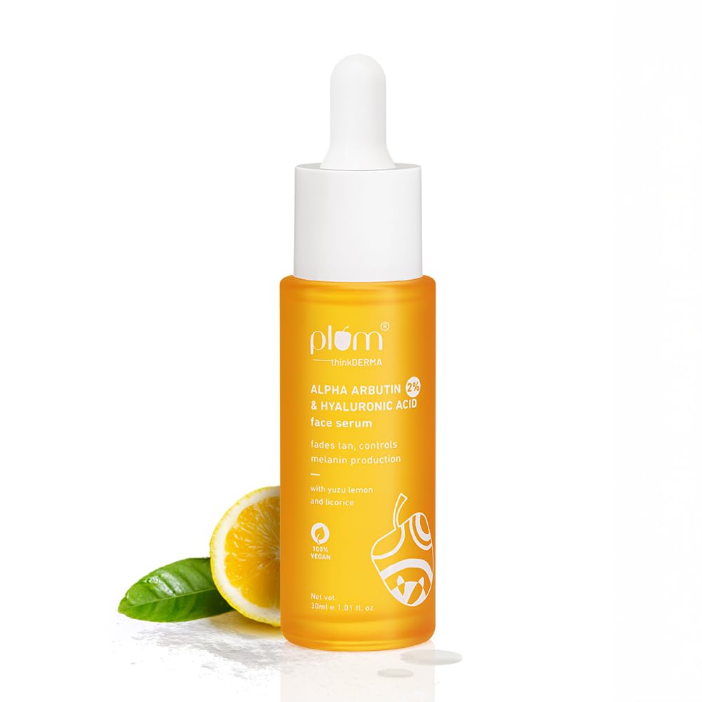 Plum 2% Alpha Arbutin & Hyaluronic Acid Face Serum | Fades Tan | Brightens Skin | Controls Melanin Production | With Yuzu Lemon 