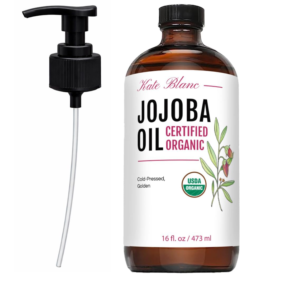 Kate Blanc Cosmetics Organic Jojoba Oil for Hair, Skin & Face (16oz, 100% Pure, Cold Pressed, Unrefined, Natural, Hexane Free, G