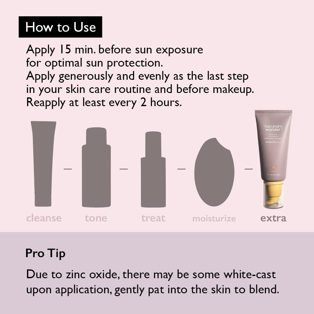 Haruharu Wonder Black Rice Pure Mineral Relief Daily Sunscreen, Spf50+/Pa++++, Broad Spectrum Uva/Uvb, Octinoxate & Oxybenzone F