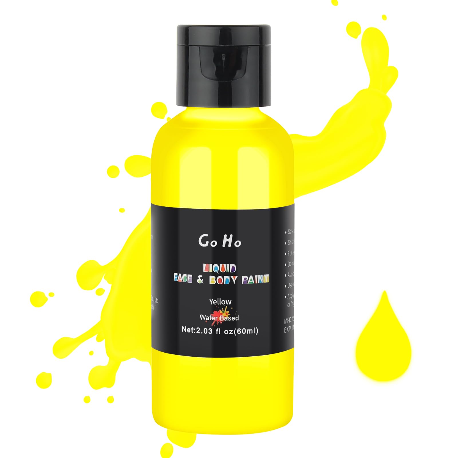 Go Ho Yellow Face Body Paint(2.1 oz),Yellow Makeup Water Based Face Paint and Body Paint for Airbrush Makeup, Special FX, Cospla