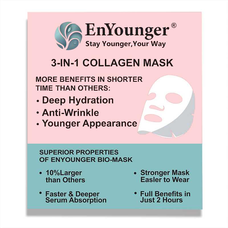 EnYounger 3in1 Collagen Hydrogel Face Mask: YoungerLooking Skin in 2 Hours  10% Larger for Full Face Cover, TearResistant f