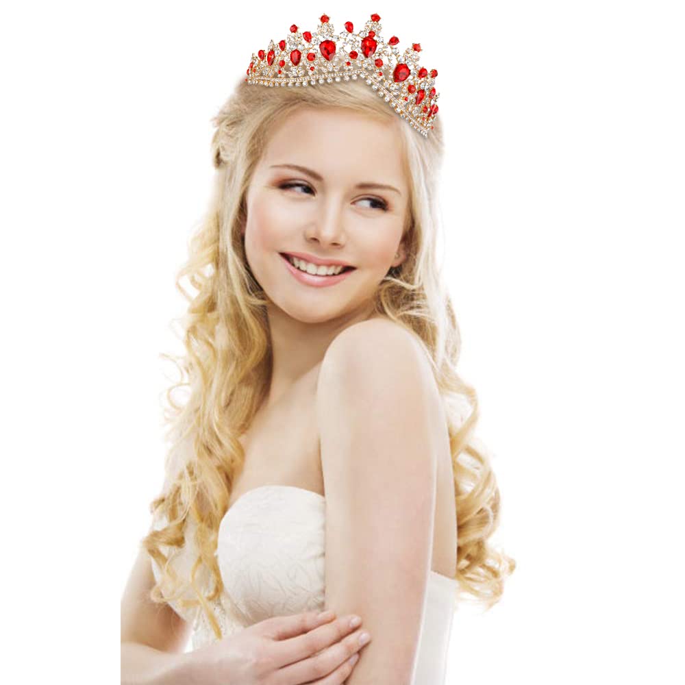 TOBATOBA Red Crown Queen Crowns for Women Crystal Wedding Tiara for Women Queen of Hearts Crown Princess Tiara for Bride Quincea