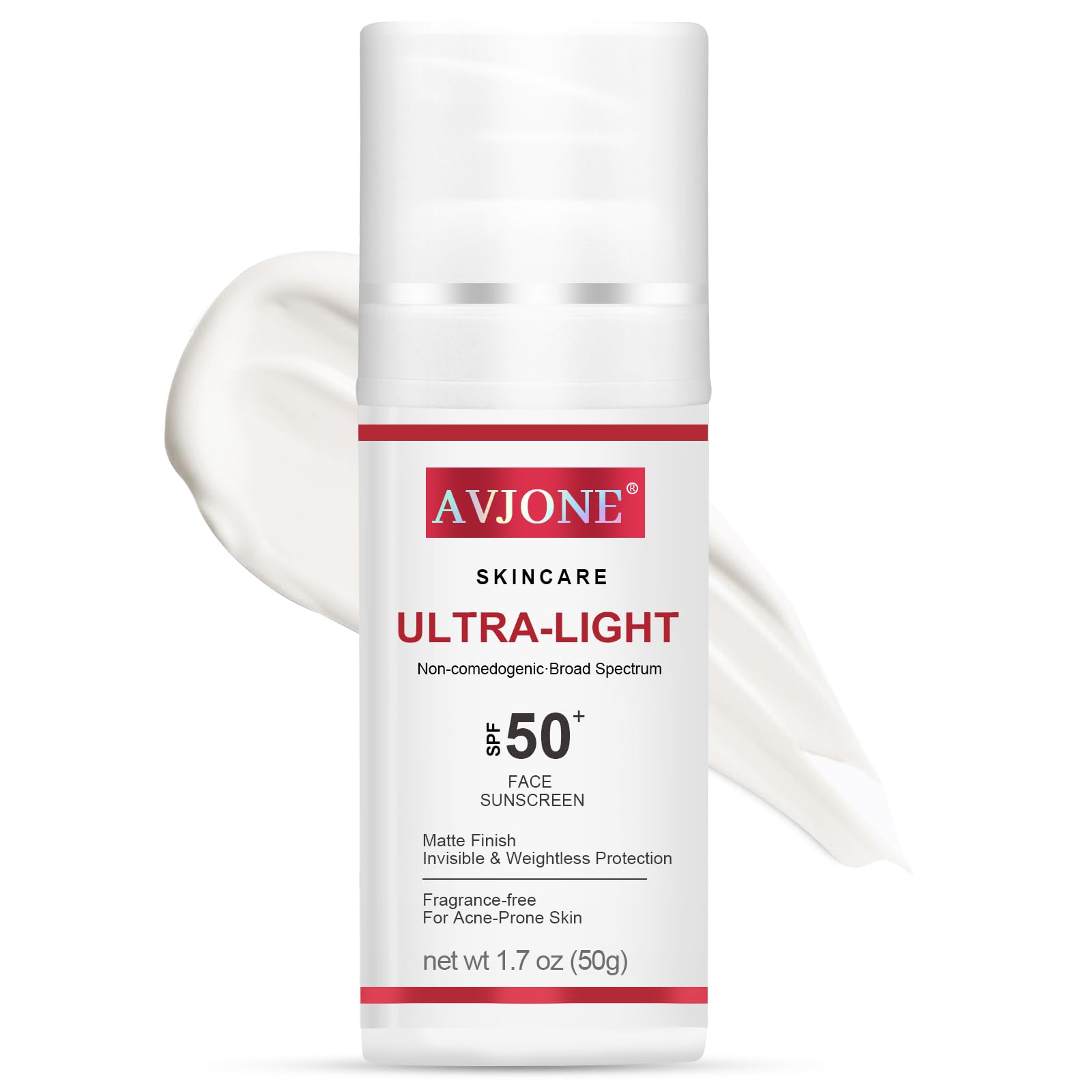 AVJONE Face Sunscreen SPF 50, Broad Spectrum UVA/UVB Protection, 1.7 oz