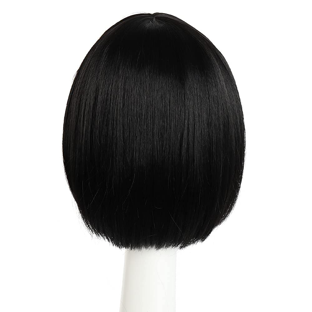 HSPCYGG Bob Wigs Short Daily Black Wig with Bangs 10 Straight Synthetic Halloween Costume Cosplay Wigs for Women