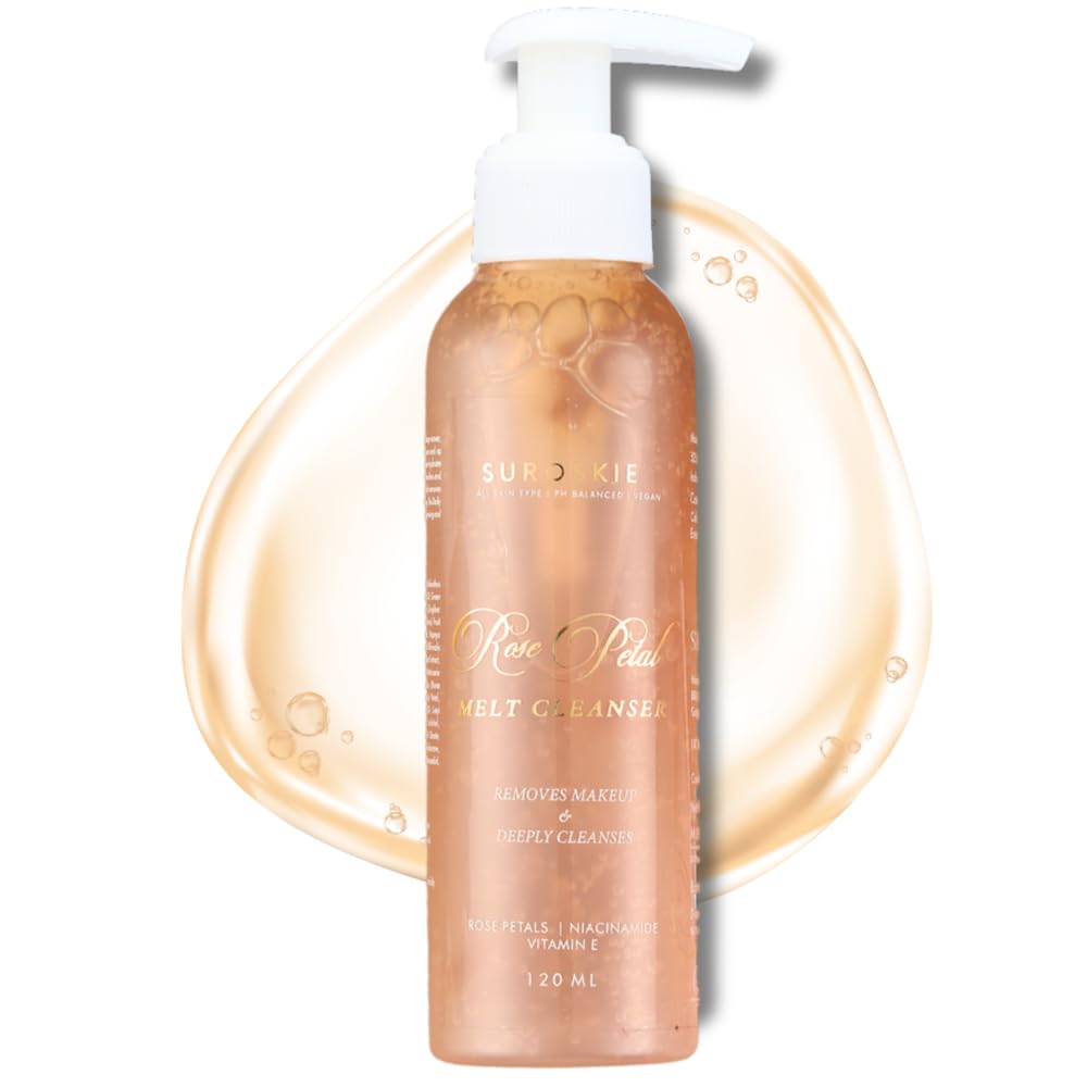 Suroskie Rose Petals Melt Cleanser 120Ml |2-In-1 Face Wash & Makeup Remover | Rose Water, Niacinamide & Vitamin E For Nourished,