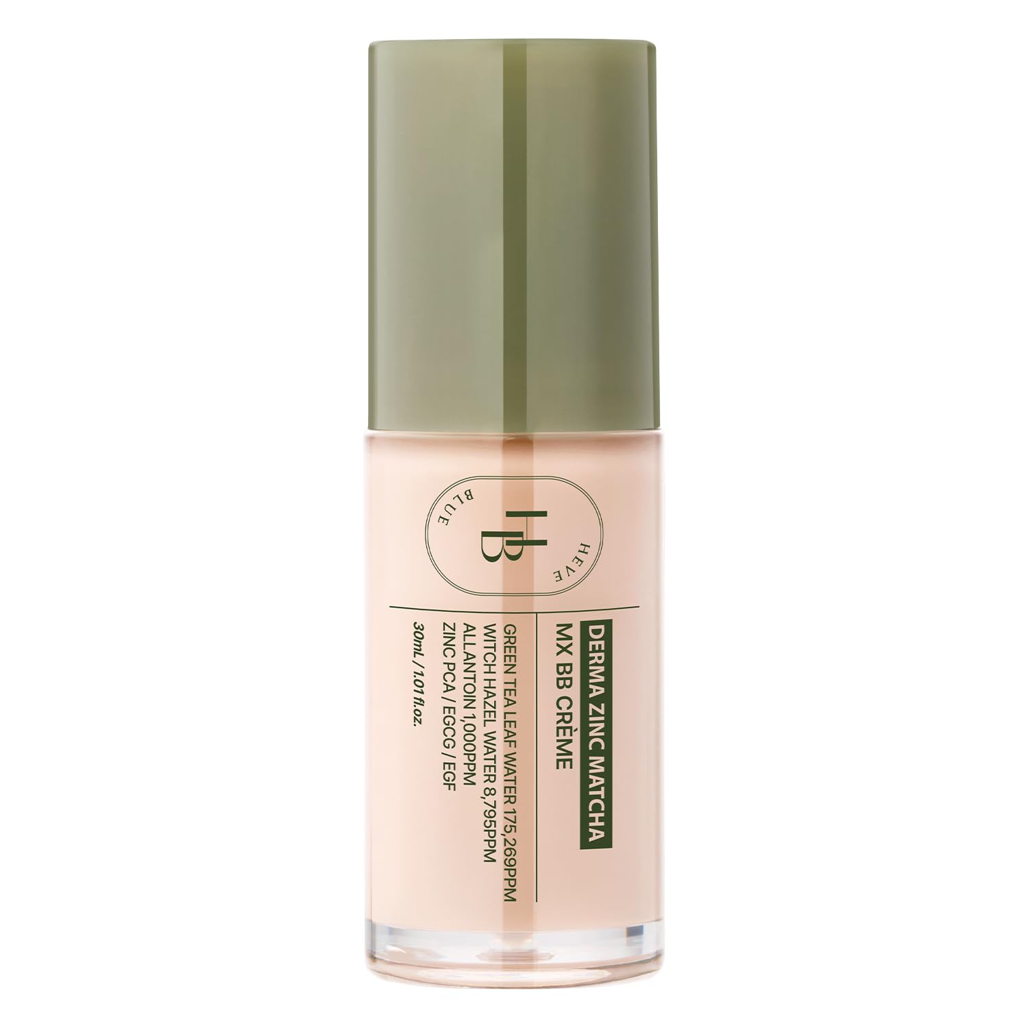 HEVEBLUE Derma Zinc Matcha MX BB Cream 3.0 Fair - Lightweight Creamy BB with Hydrating Adherence, Gentle for Sensitive Skin, Nat