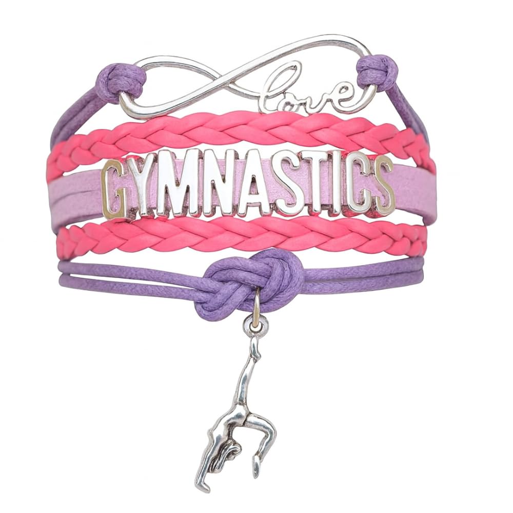 SportyBella Gymnastics Bracelets - Adjustable Charm Bracelet with Infinity Symbol & Silver Gymnastic Charm. Gymnastics Friendshi