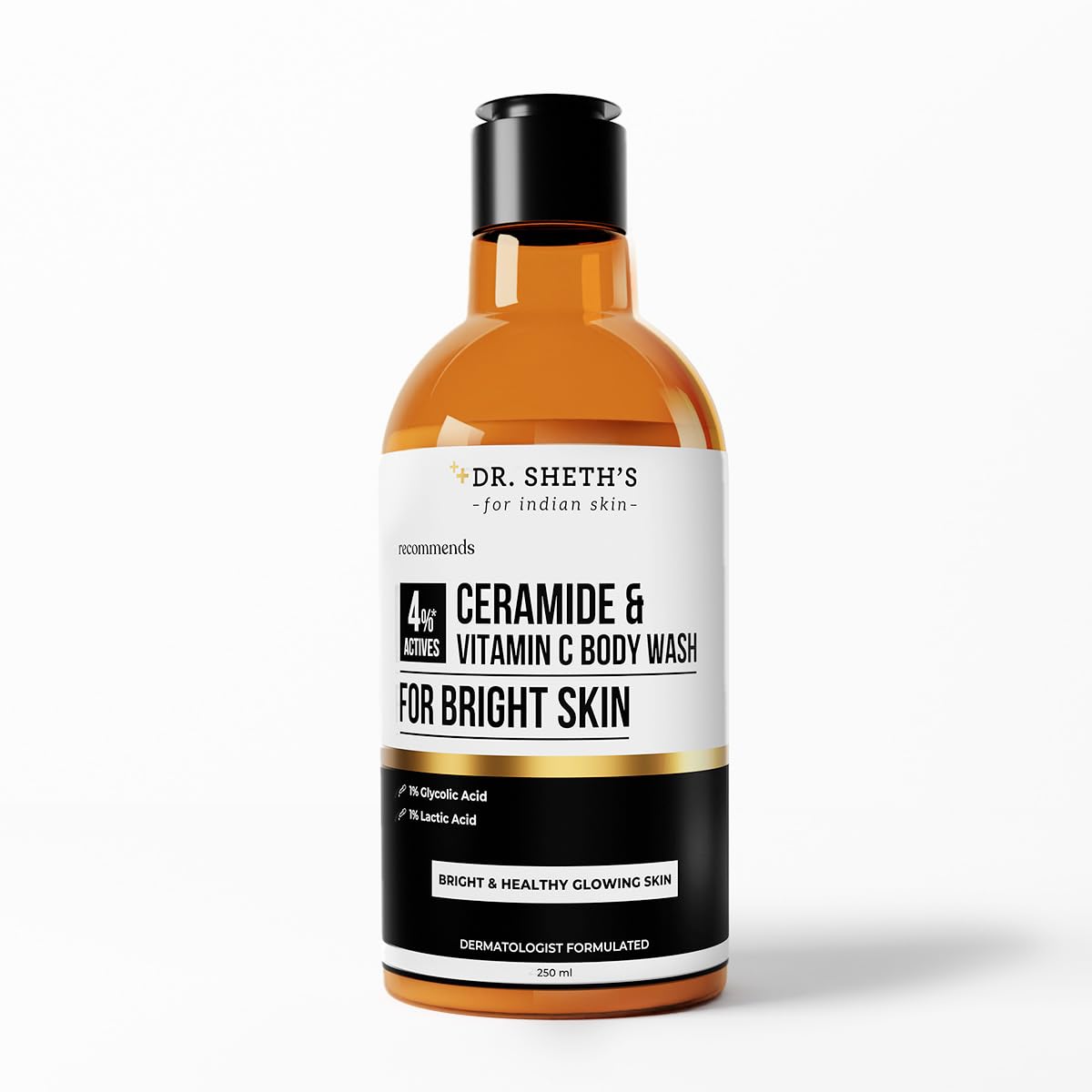 Dr. ShethS Ceramide & Vitamin C Body Wash | For Bright, Healthy & Glowing Skin | Exfoliates & Evens Skin Tone | 4% Actives (1% 