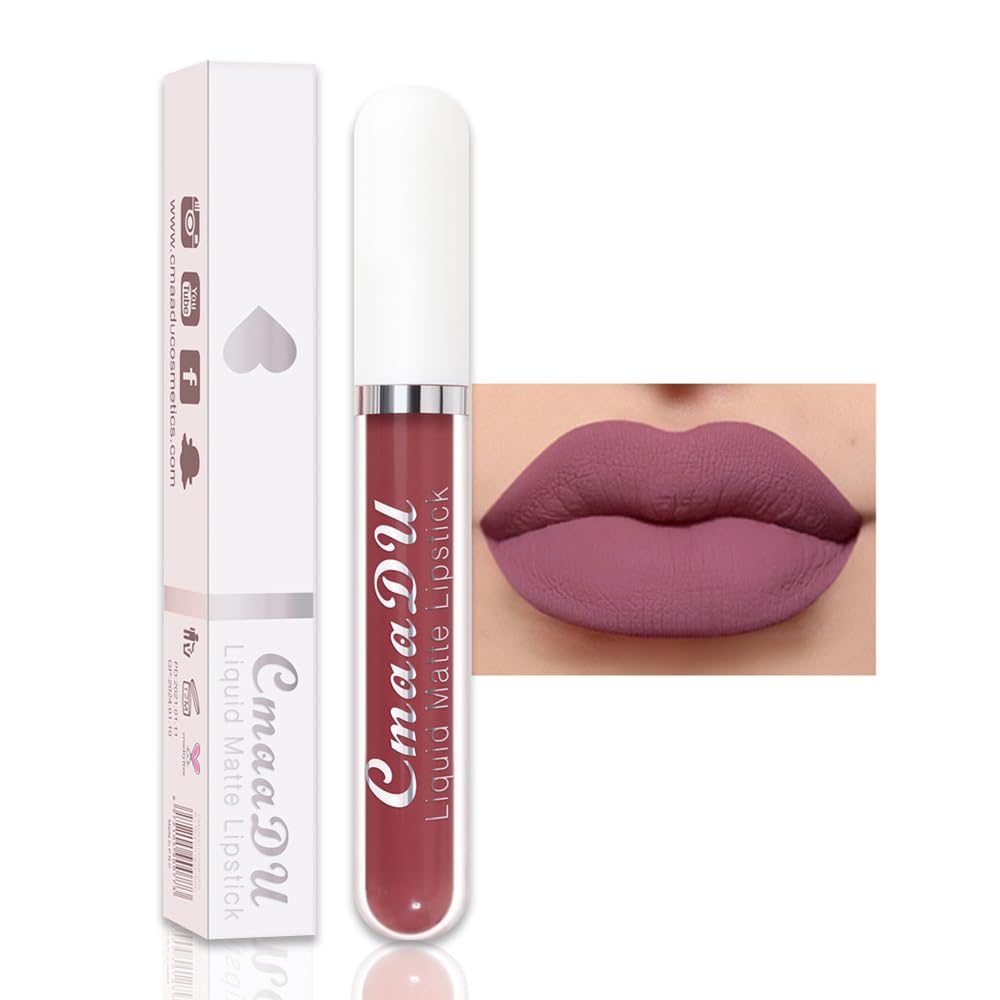 Evpct Cmaadu 1Pcs Deep Mauve Liquid Matte Lipstick Lipgloss Set For Women, Labiales Mate 24 Horas Originales Matte Larga Duracio