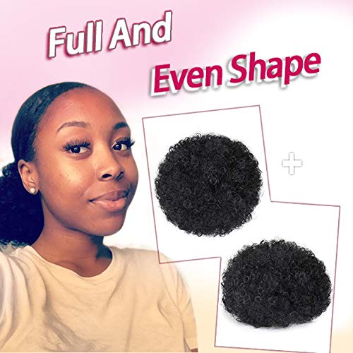 Rosmile Afro Puff Drawstring Ponytail Extension For Black Women, Black 1B# 80Gram Short Synthetic Afro Puff Ponytail For Natural
