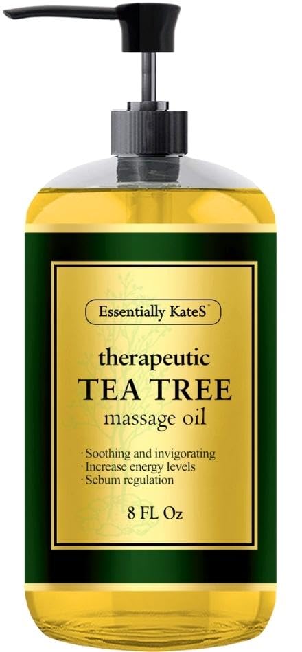 Essentially KateS Tea Tree Massage Oil 8 Fl Oz - Invigorating and Energizing Your Body and Mind - Soothes Sore Muscles and Tired