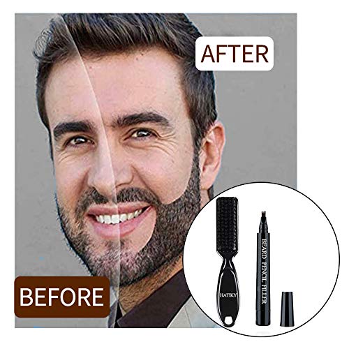Hatiky Beard Pencil Filler For Men- Water Proof& Sweat Proof, Long Lasting -Beard Pen With A Micro-Fork Tip Applicator Creates N