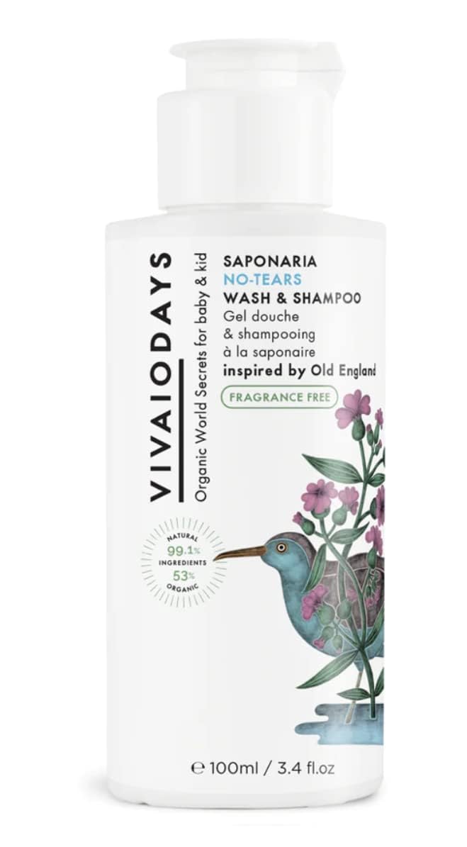 VIVAIODAYS Organic Saponaria No-Tears Wash & Shampoo, Mild, Vegan, Gentle and Soap Free (3.4 fl.oz. | 100 ml)