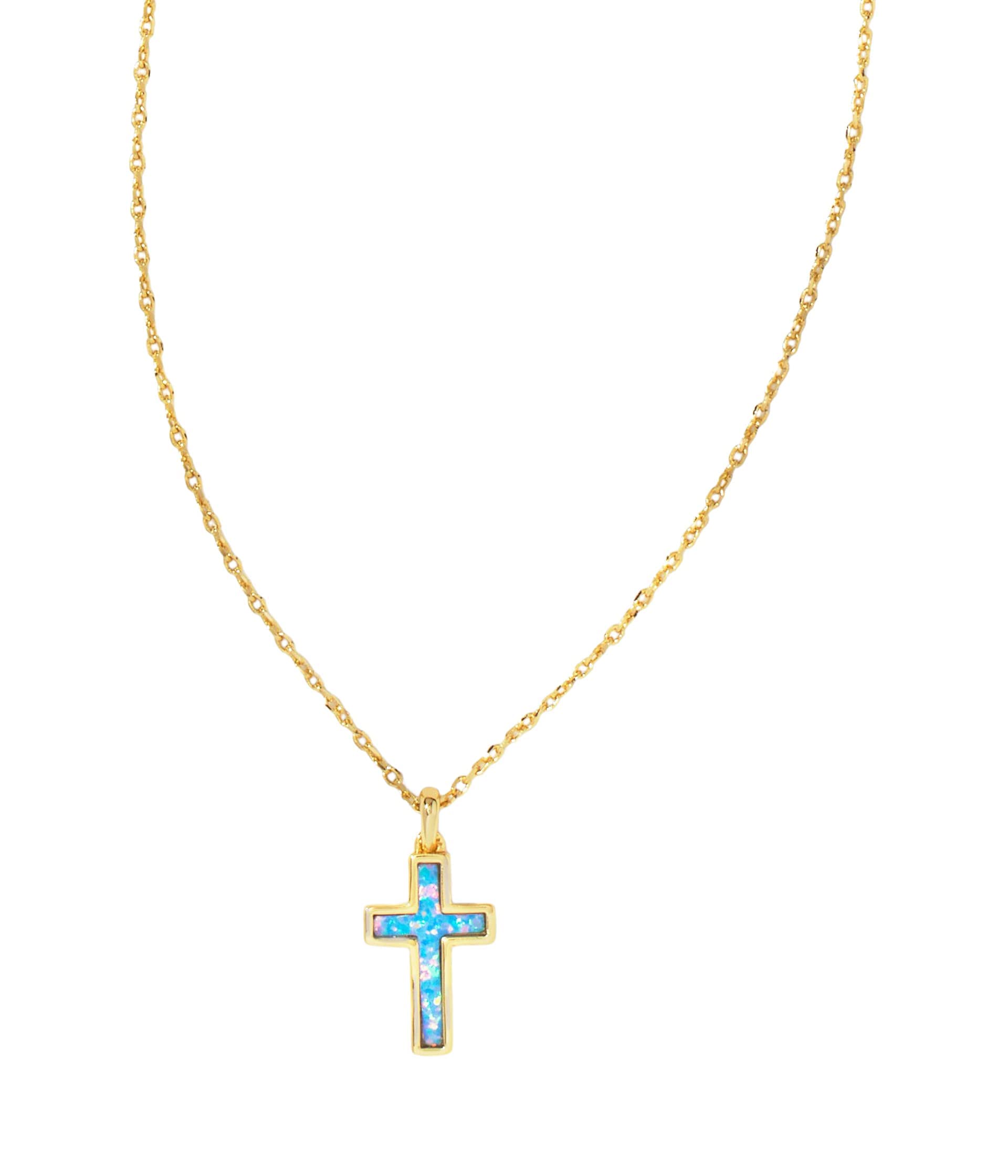 Kendra Scott Cross Pendant Necklace for Women, Fashion Jewelry, Gold-Plated, Periwinkle Opal