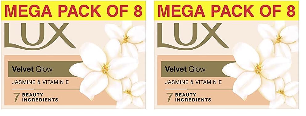 Lux Flaw-Less Glow Bathing Soap (150Gx8) Infused With Vitamin C & E For Superior Glow Offer Pack (Pack Of 2)