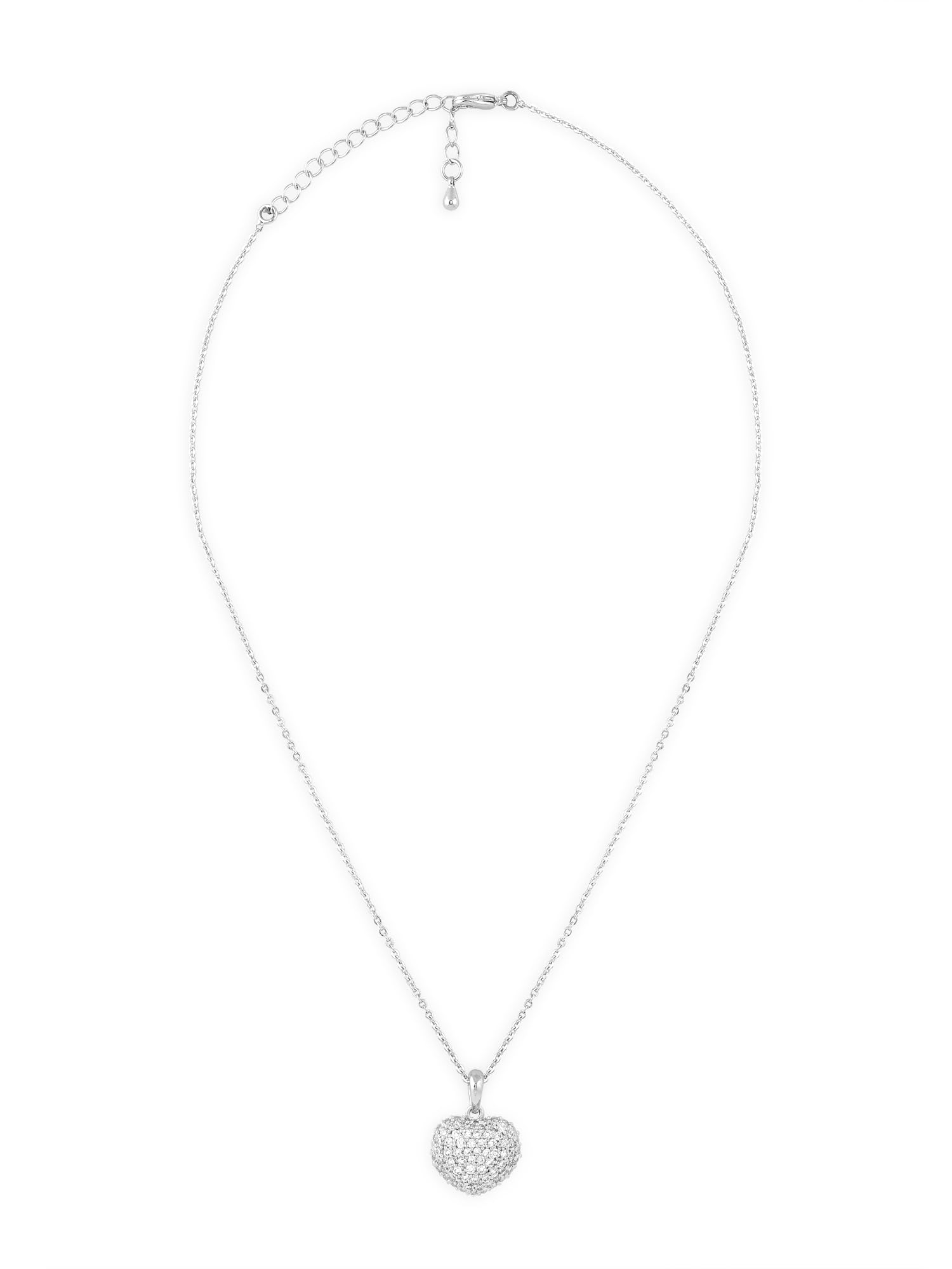 Zaveri Pearls Silver Heart Shape Contemporary Cubic Zirconia Embellished Pendant & Chain For WomenZpfk16610
