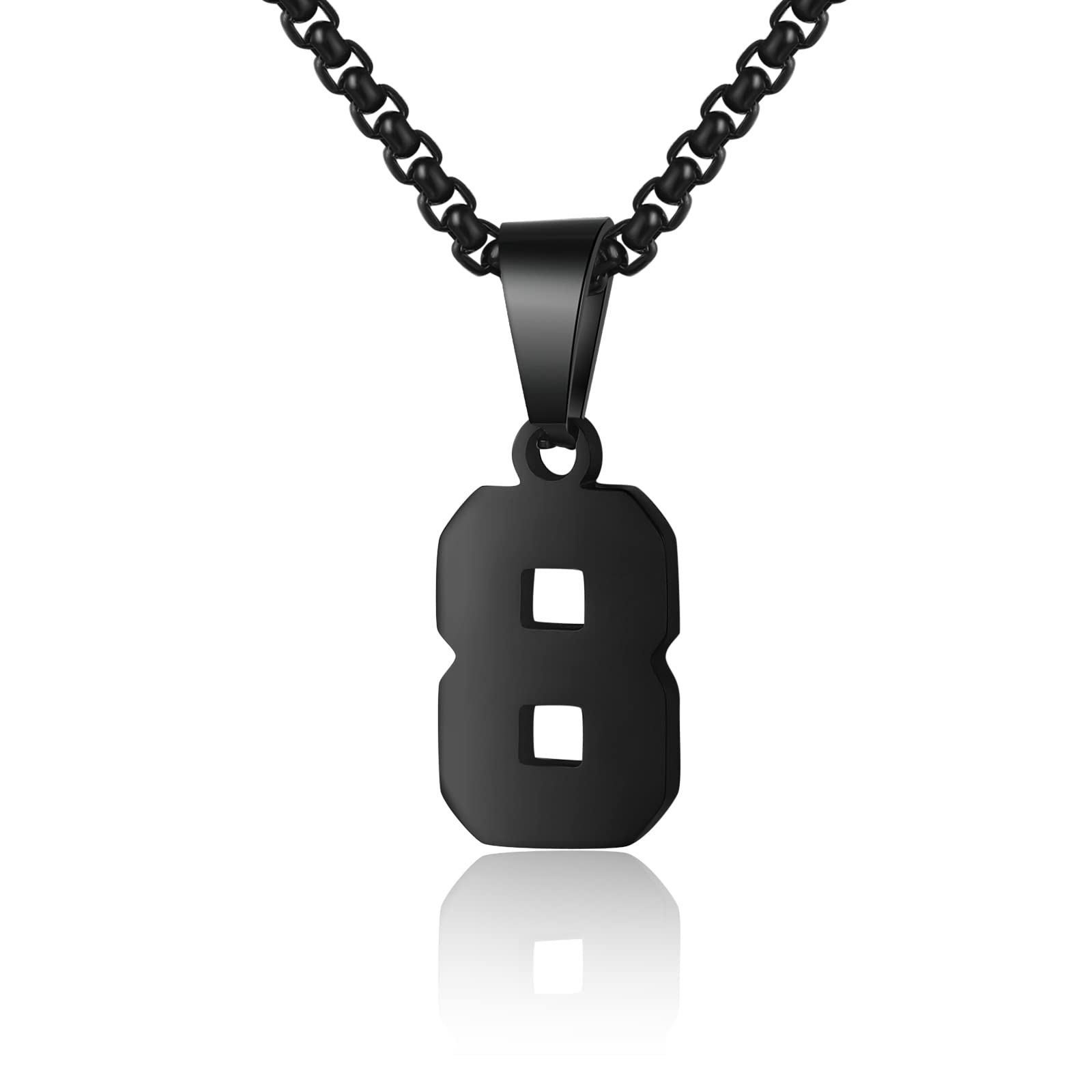 Number Necklaces Personalized Necklaces Black Initial Number Pendant Stainless Steel Chain Movement Necklaces for Men Women (8)
