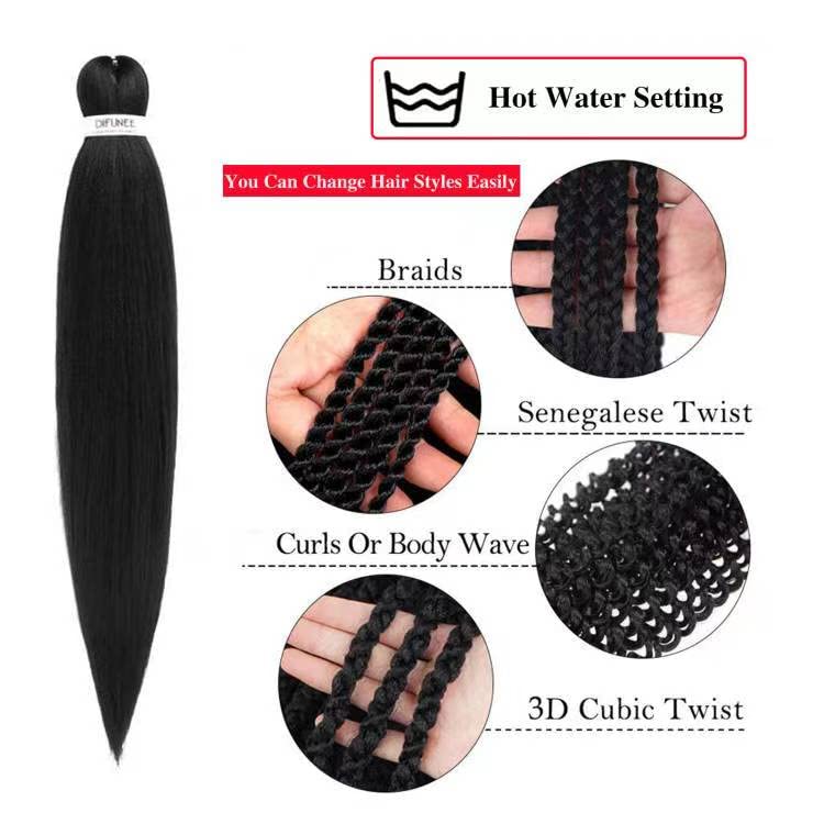 Difunee Pre-Stretched Braiding Hair - 24 Inch 8 Packs Natural Black Long Braiding Hair For Twist Or Box Braids, Yaki Texture Hot