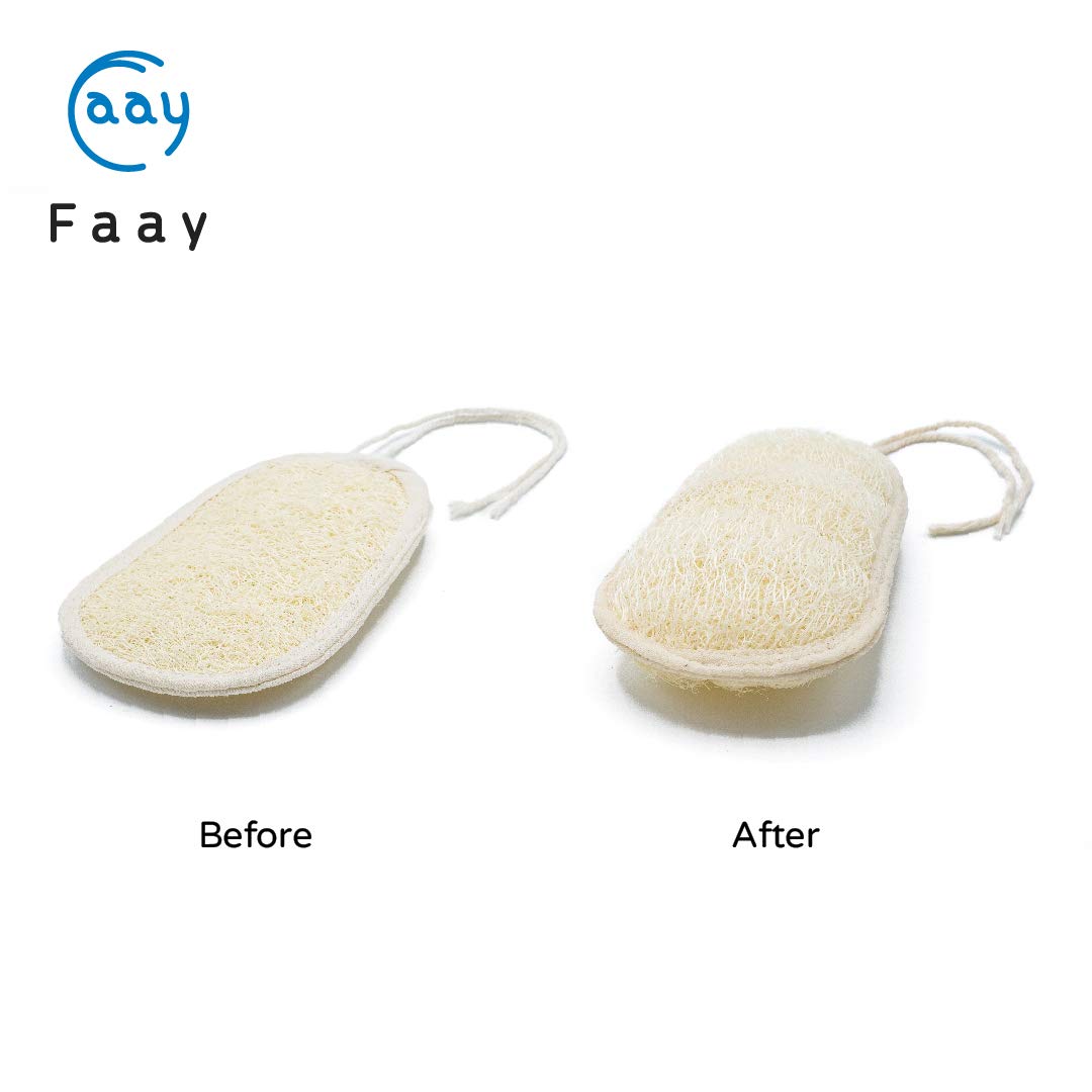 Faay 17 Inch Natural Exfoliating Loofah Back Scrubber On A Stick With Luffa Sponge Pads Refills - Long Handle Loofa Body Bath &